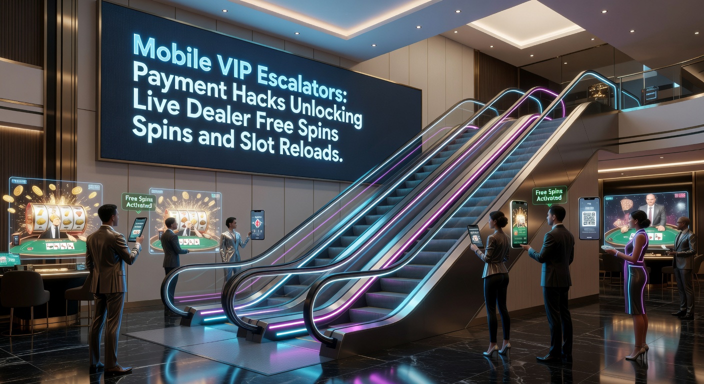 Smartphone mit Casino-App, das VIP-Level und Free-Spins-Symbole anzeigt, während Zahlungsmethoden im Hintergrund leuchten